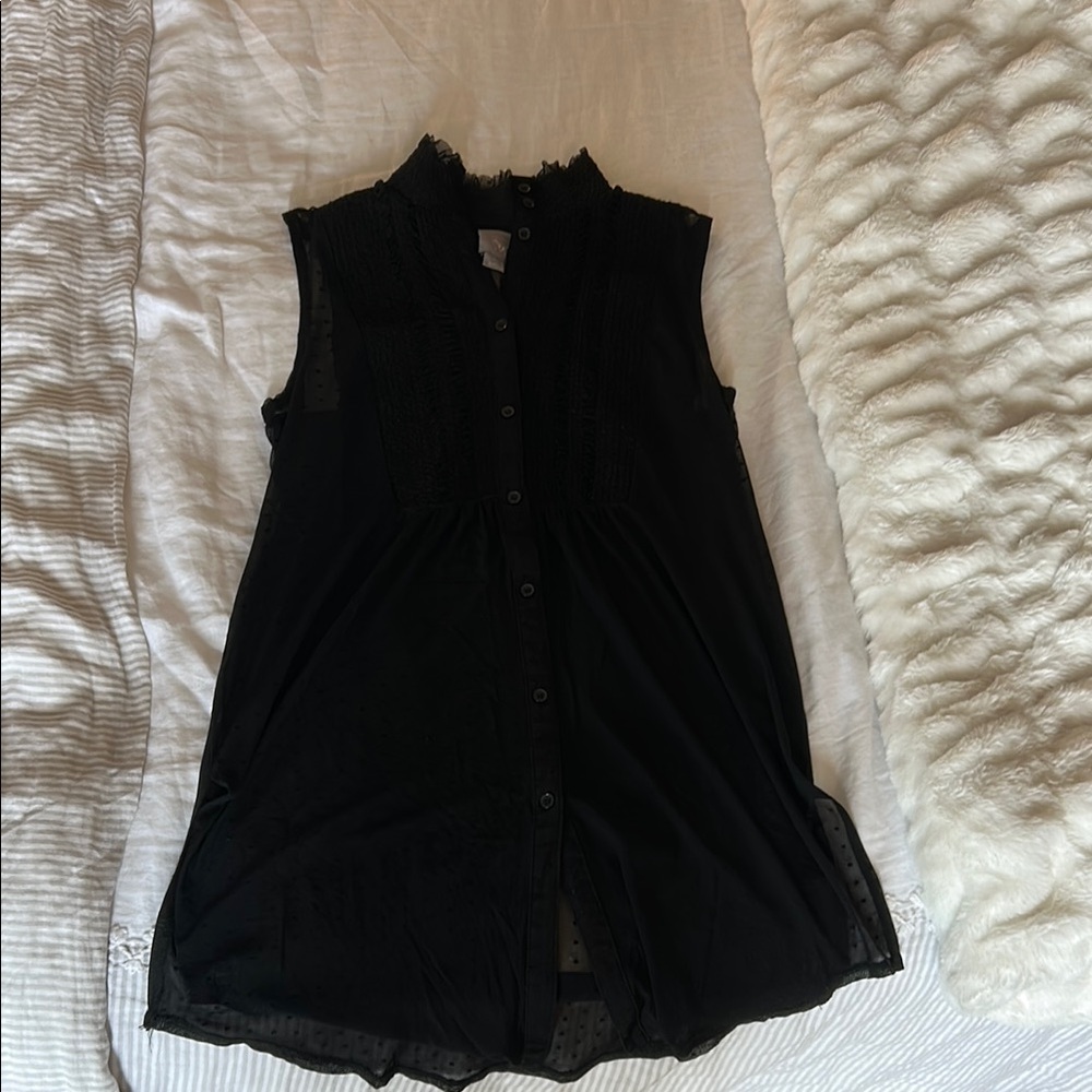 Black Sleeveless Button-Up tunic